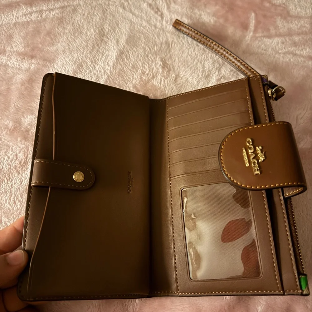 Coach Brown Leather Trim Multicolor Signature Wristlet - Picture 3 of 5